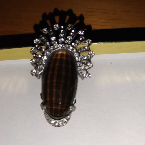 Vintage Faceted Topaz with Rhinestones Sash Brooch - Picture 2 of 5